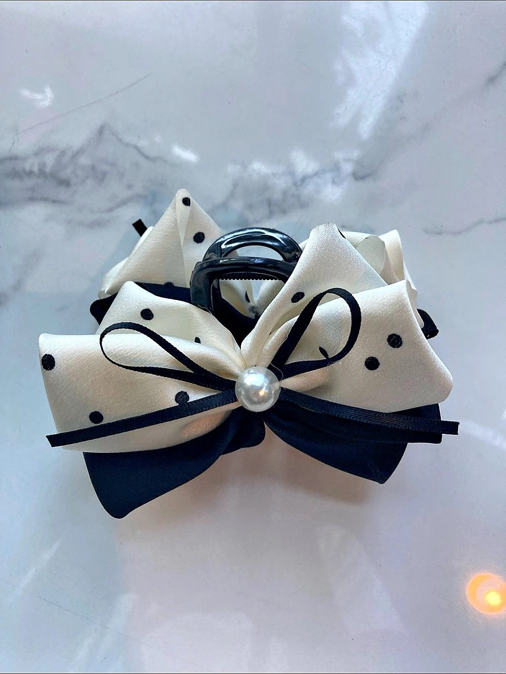 Polka Dot Bow Hair Clip in Black & White Like New